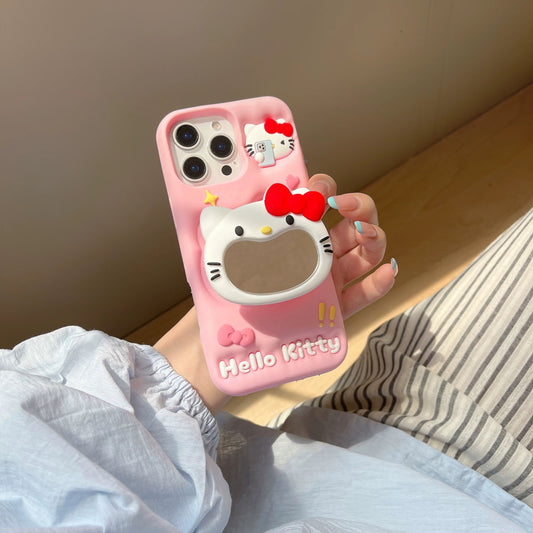 Cartoon Mirror Kityy Cat Telescopic Stand Phone Case