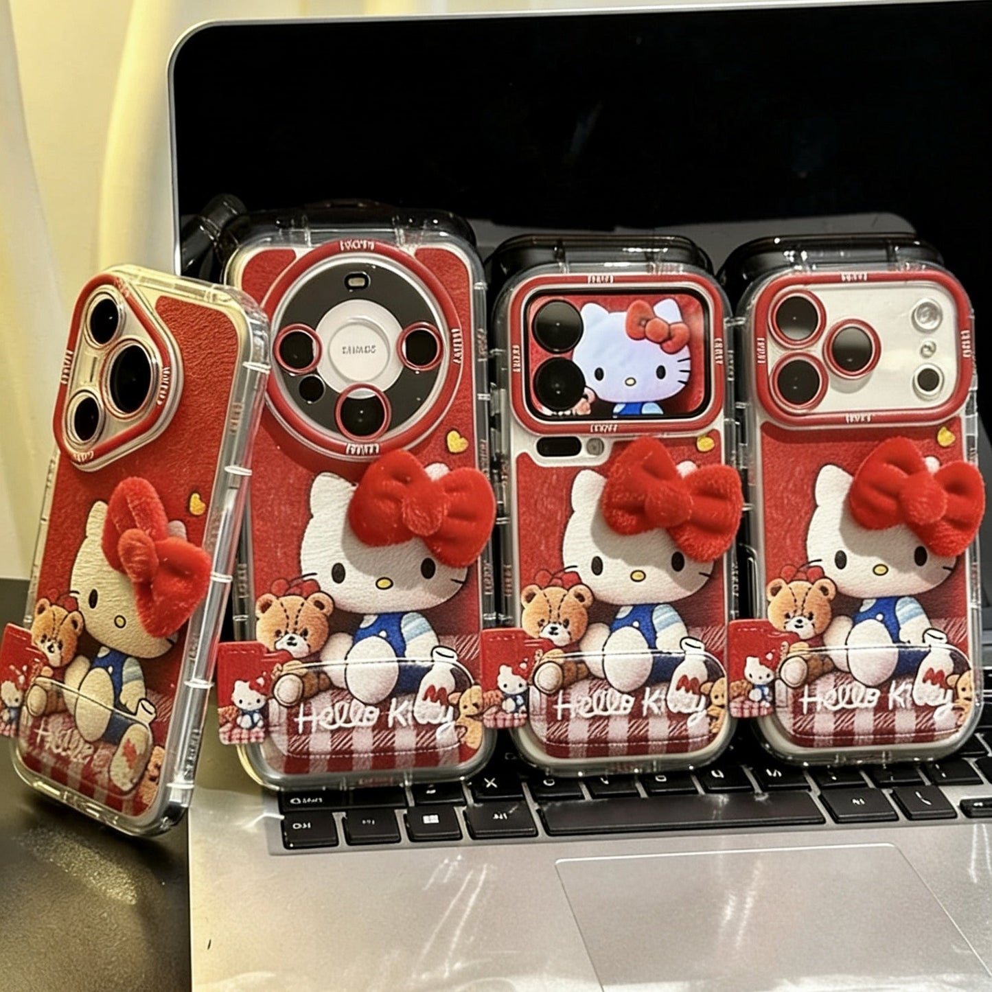 Bowknot Bear Hello Kitty Mirror Stand Phone Case