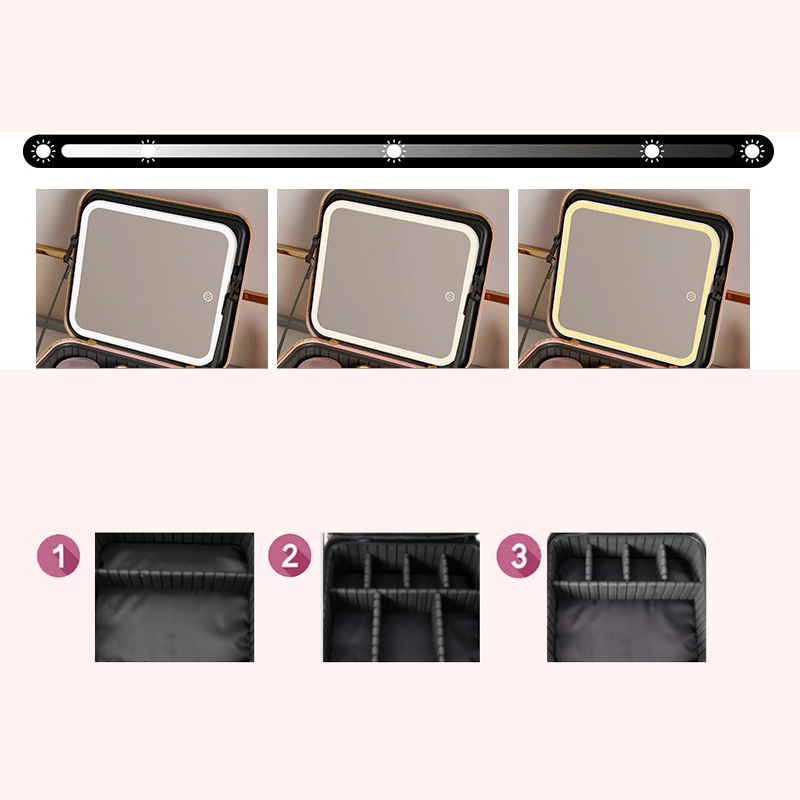 Mirror LED light cosmetic bag