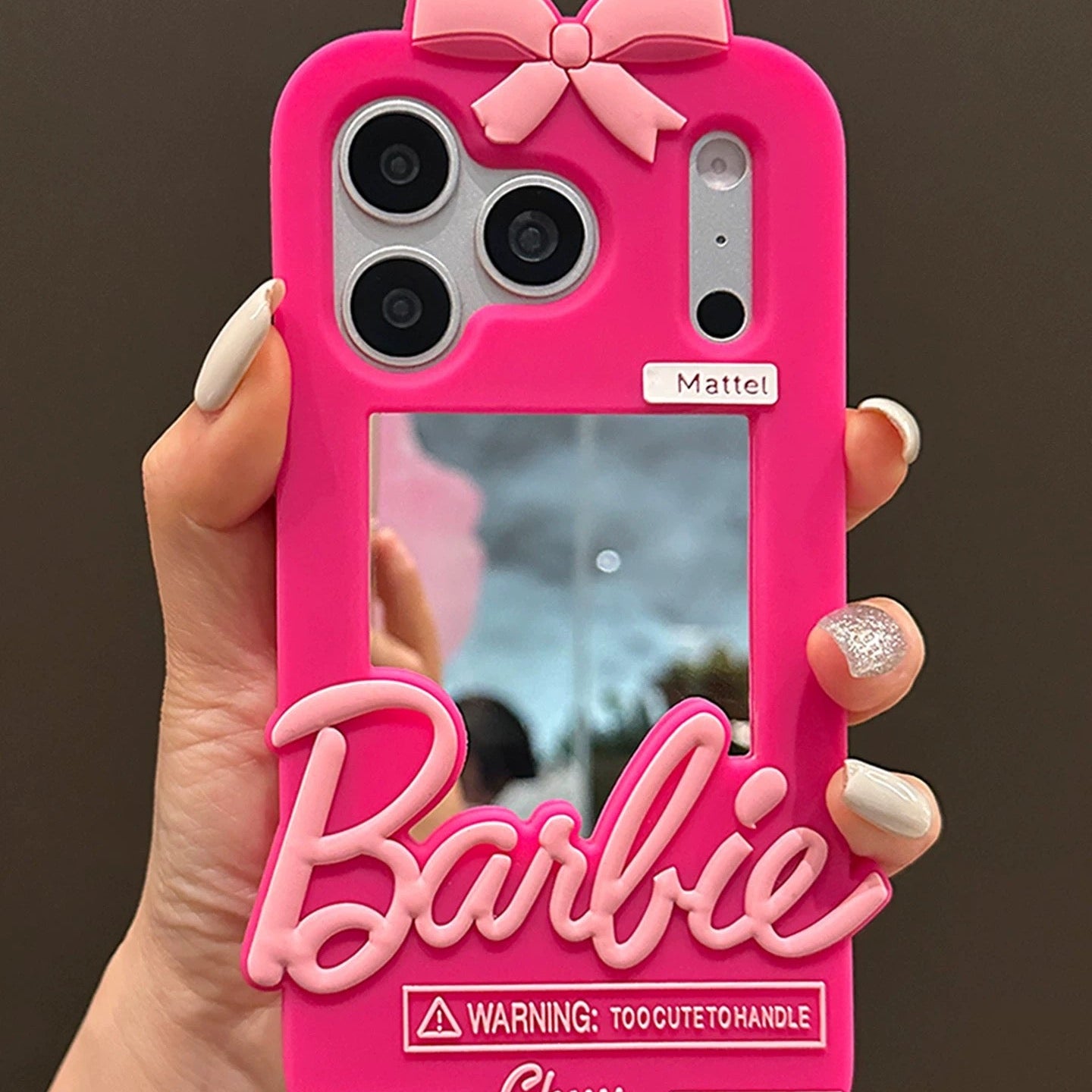 Sweet & Cool Barbie-Style Mirror Phone Case with Bow Accent