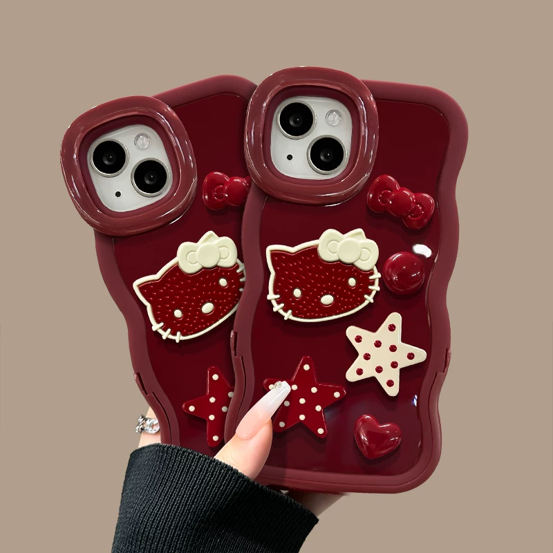 Burgundy Star Kitty Stand Phone Case