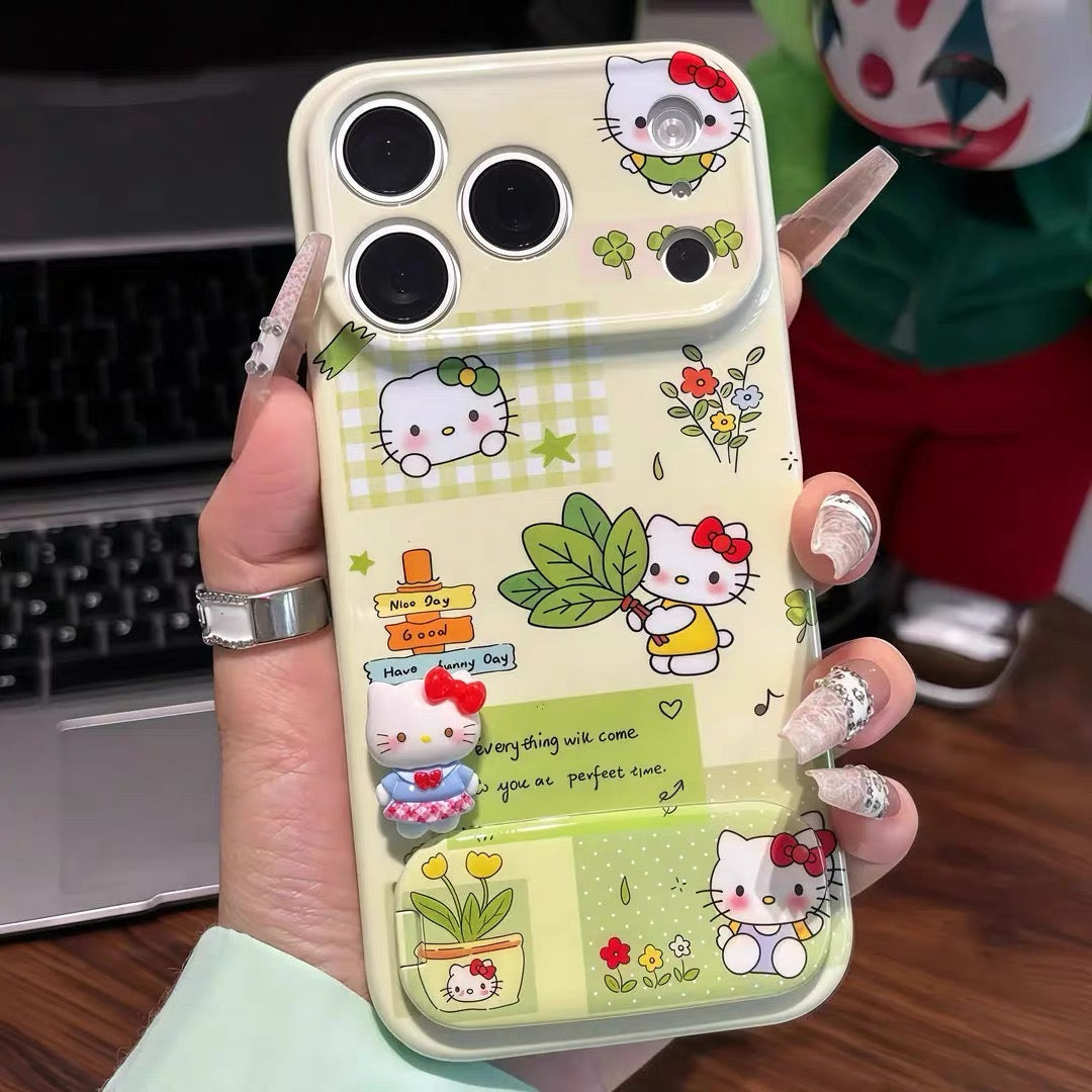 Five-Petal Flower Plaid Plush Phone Case with Stand