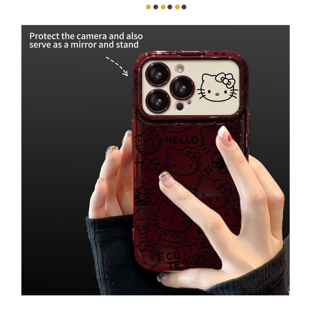 Android Full Screen Line Kitty Flip Phone Case with Mirror and Stand