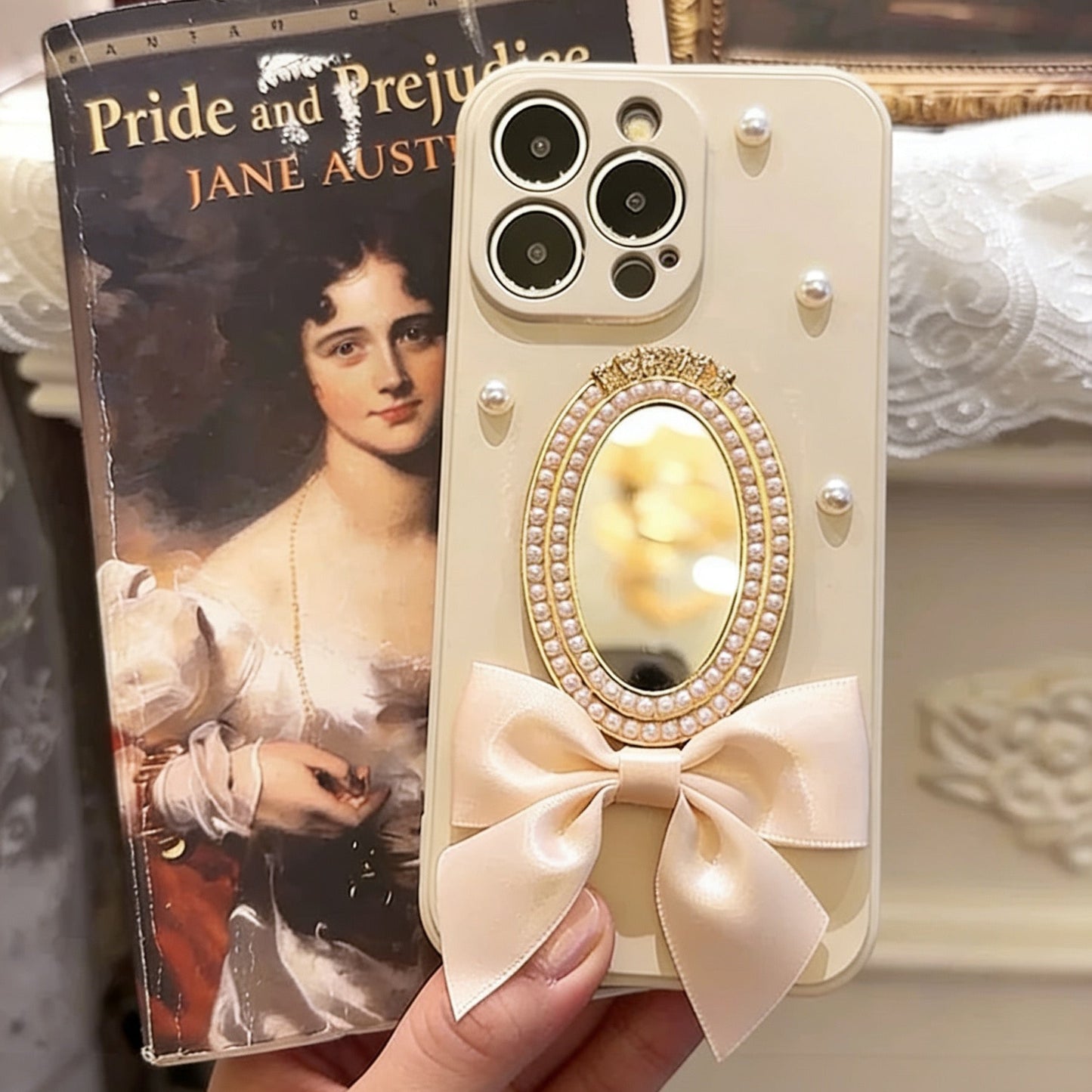 Pearl Bowknot Mirror Phone Case