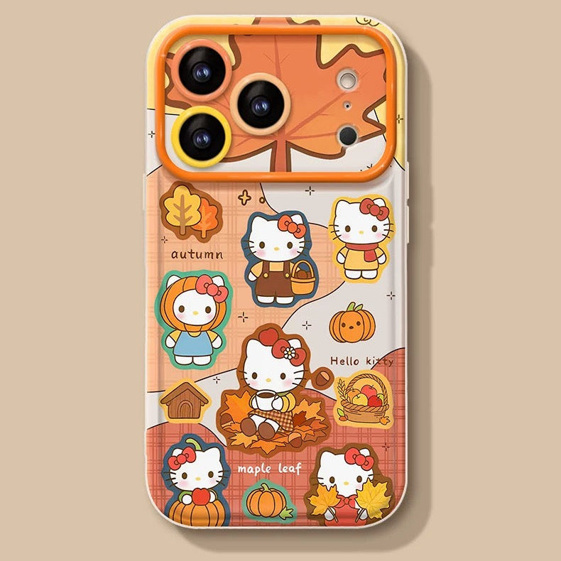 Orange full-screen Kitty flip mirror phone case