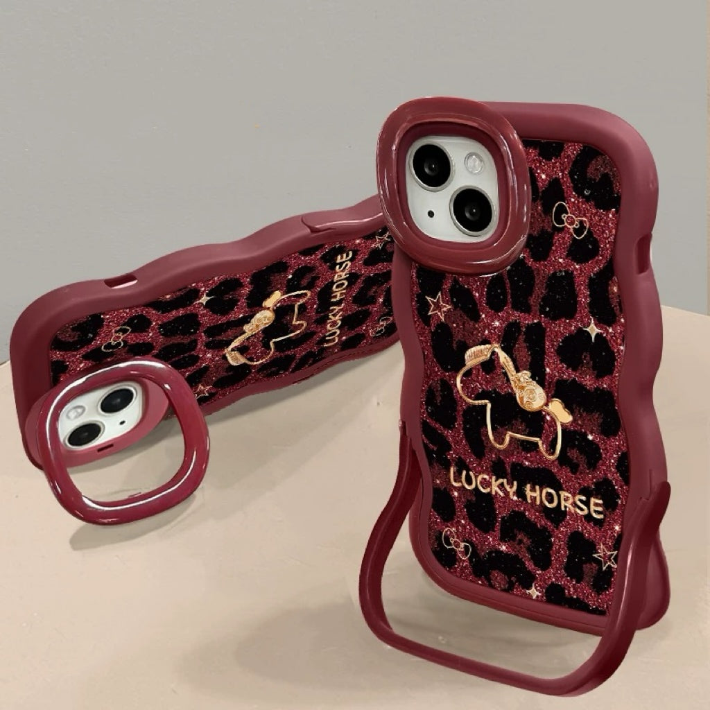 Leopard-Print Calf Hair Phone Case with Dual Invisible Kickstands