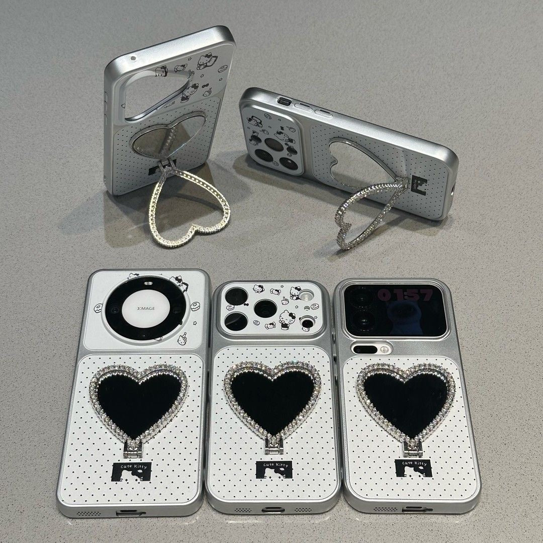 Heart-shaped mirror and stand Kitty phone case