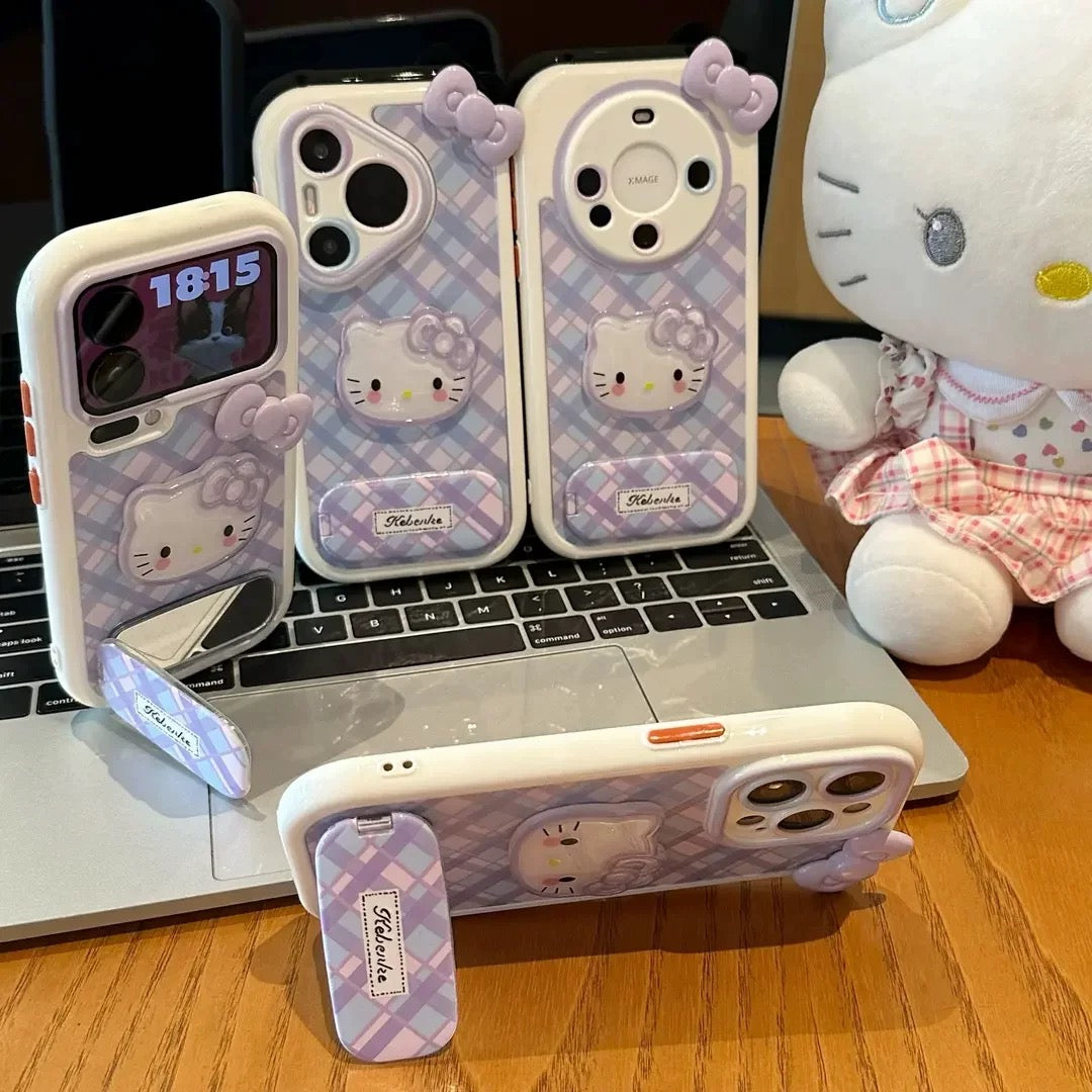 Purple Plaid Hello Kitty Mirror Phone Case