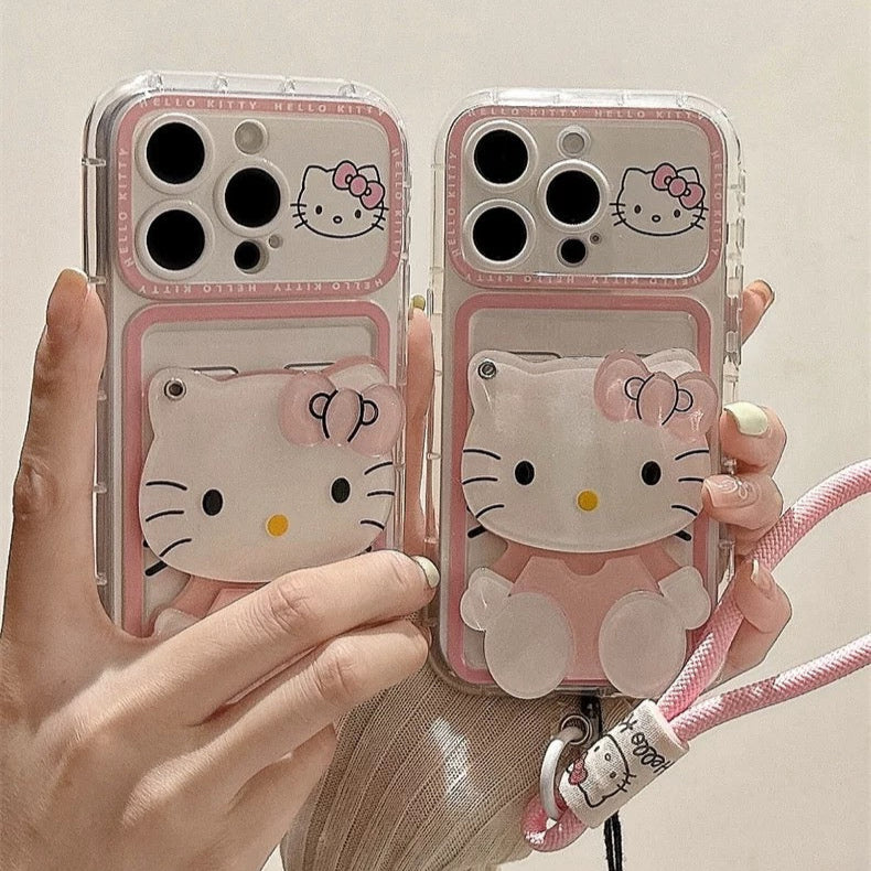 Estuche para teléfono con tarjetero y espejo de Hello Kitty en color rosa
