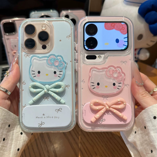 3D Kitty and Bow Portable Mirror Phone Case