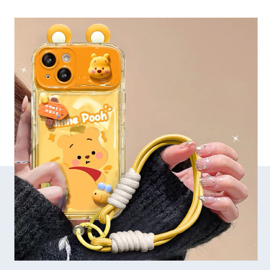 Strawberry Bear + Winnie the Pooh flip phone case (with mirror and stand)
