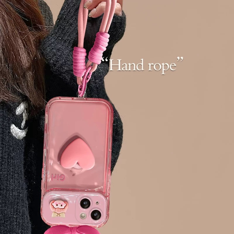 粉色蝴蝶结女孩便携式镜子手机壳