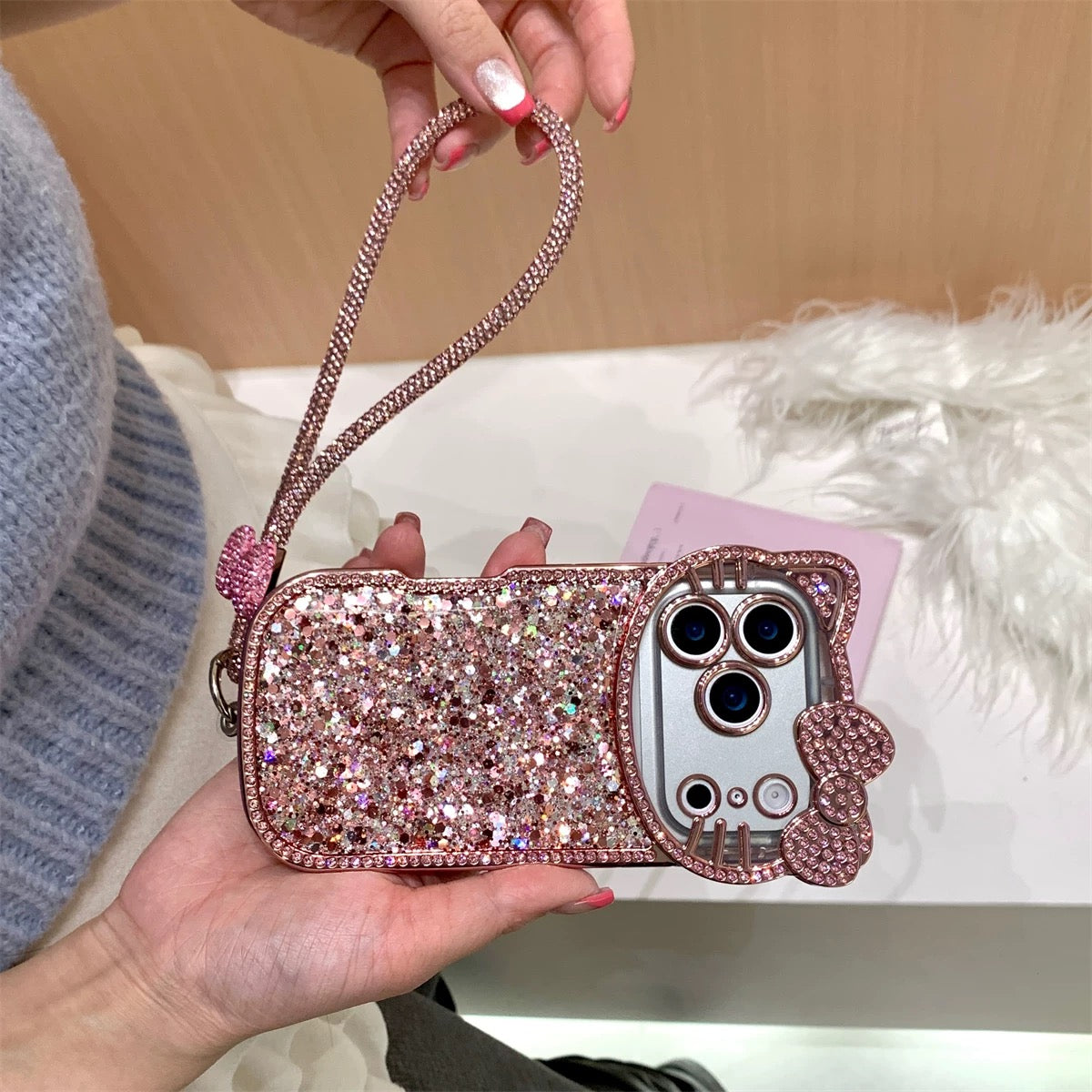 Sparkling Rhinestone Bow & Cat Phone Case