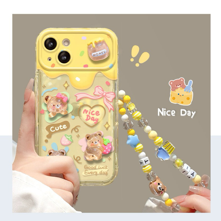 Yellow Bear Flip Phone Case with Mirror and Stand