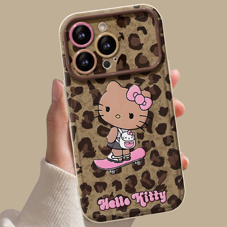 Pink leopard print Kitty flip mirror phone case