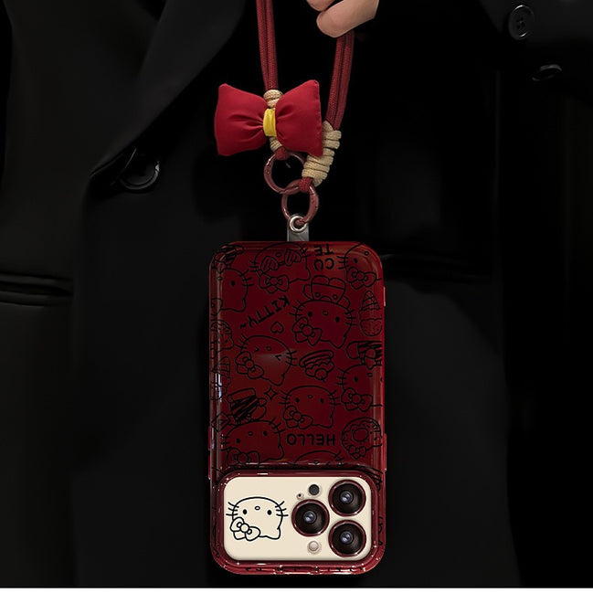 Android Full Screen Line Kitty Flip Phone Case with Mirror and Stand