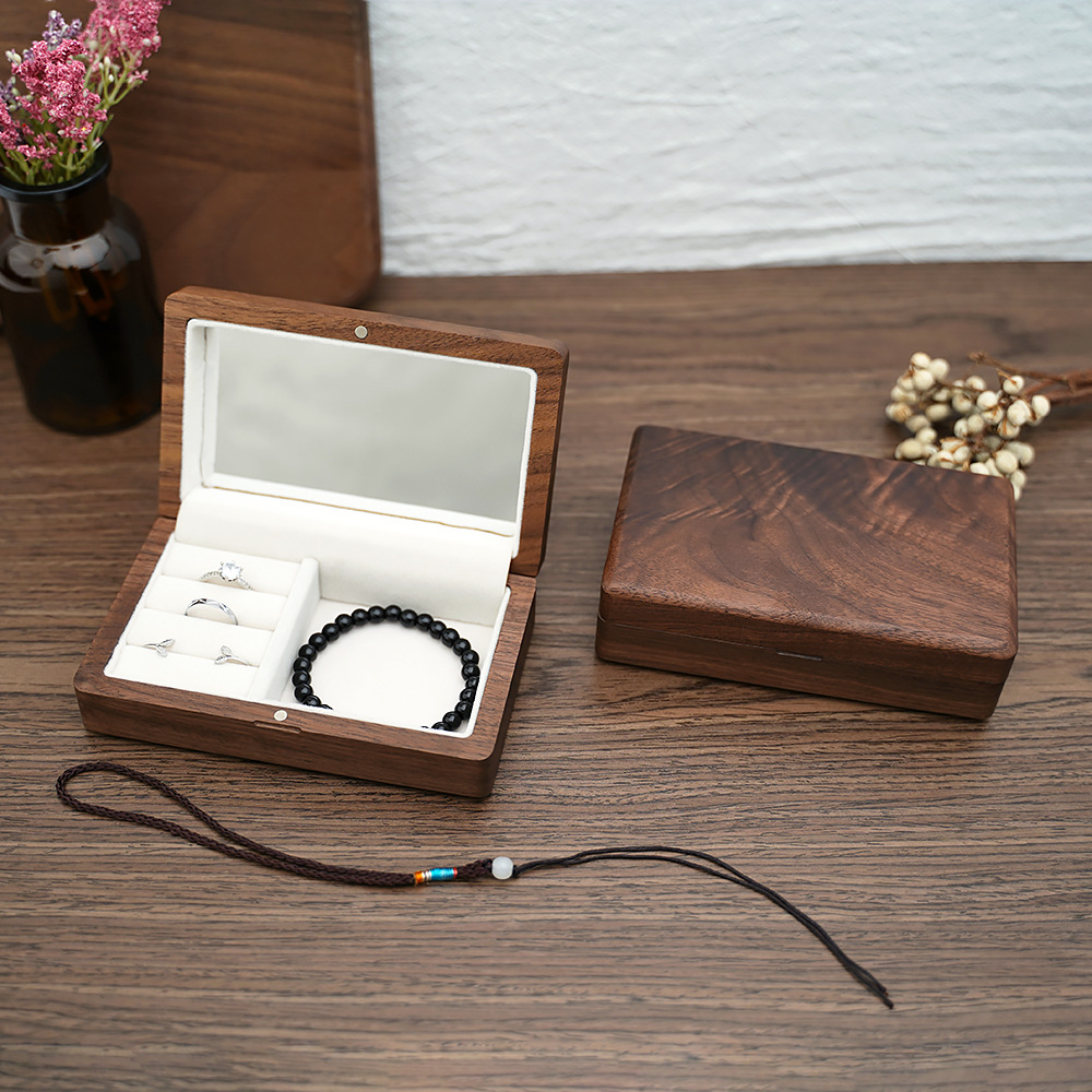 Walnut solid wood black jewelry box