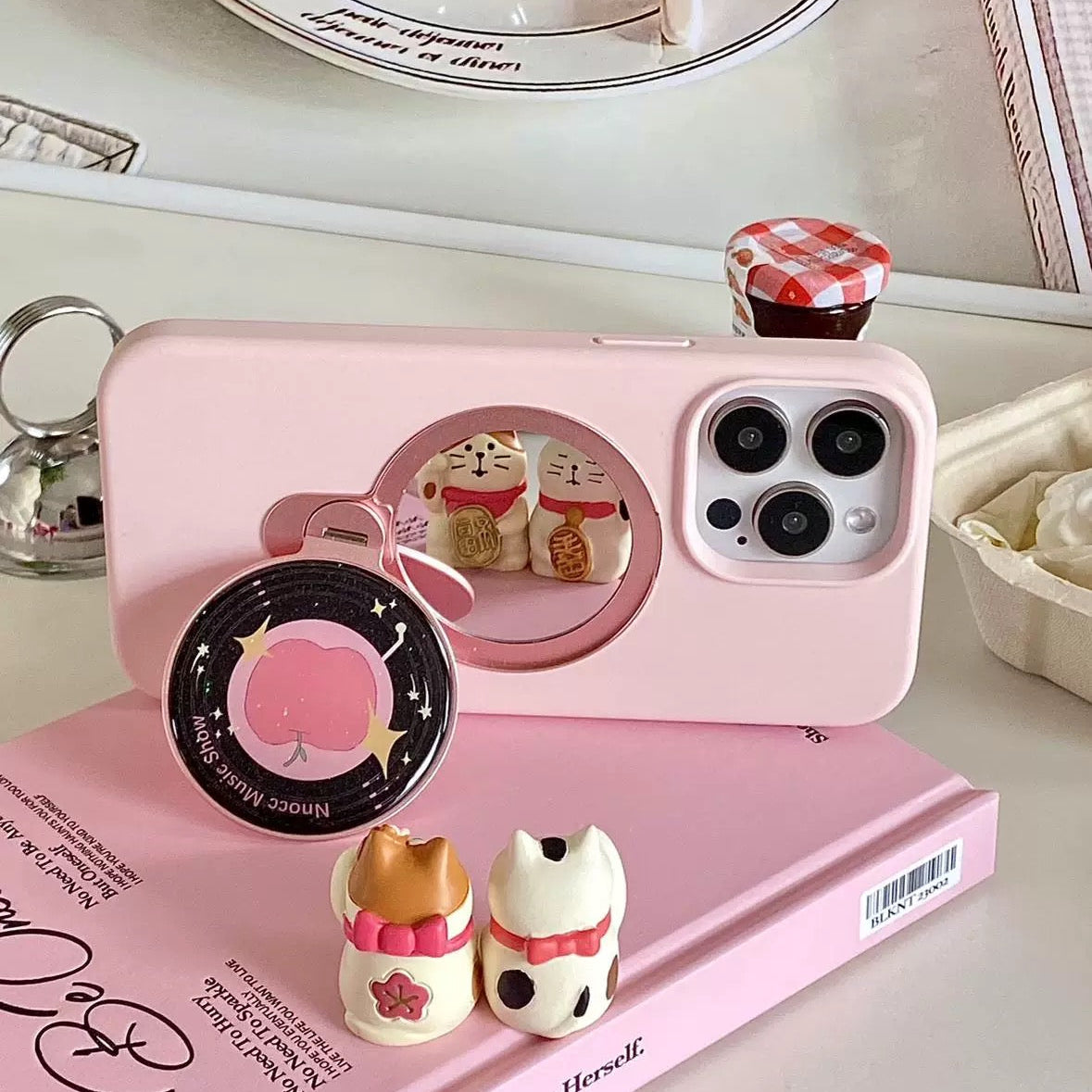 Creative Phone Case with Built-in Makeup Mirror and Stand