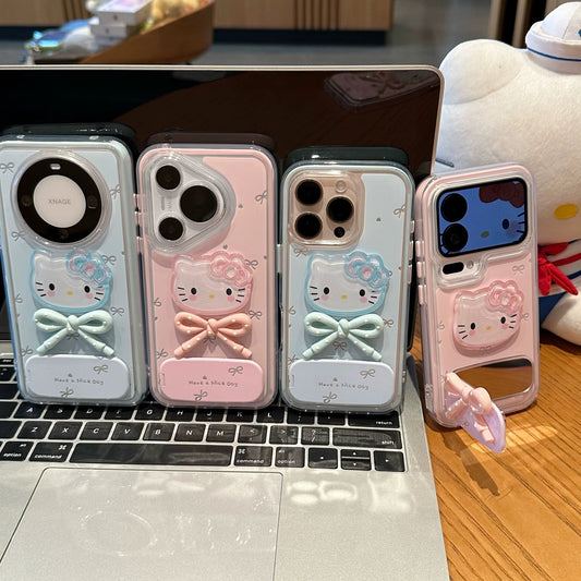 Android compatible  3D Kitty and Bow Portable Mirror Phone Case