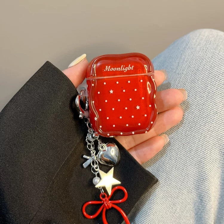 Minimalist Red Star & Polka Dot Earphone Case