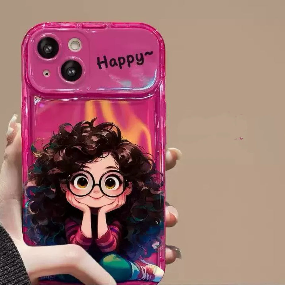 Android Curly Girl Flip Phone Case with Mirror and Stand
