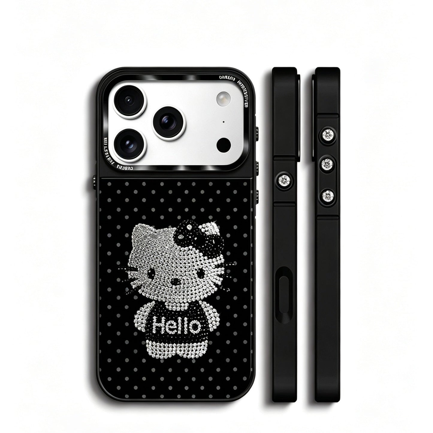 Gold-Plated Phone Case with Full-Set Rhinestone Kitty Cat Design