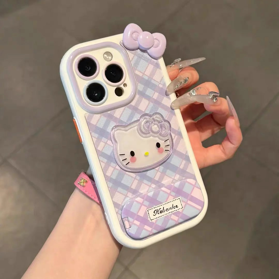 Purple Plaid Hello Kitty Mirror Phone Case