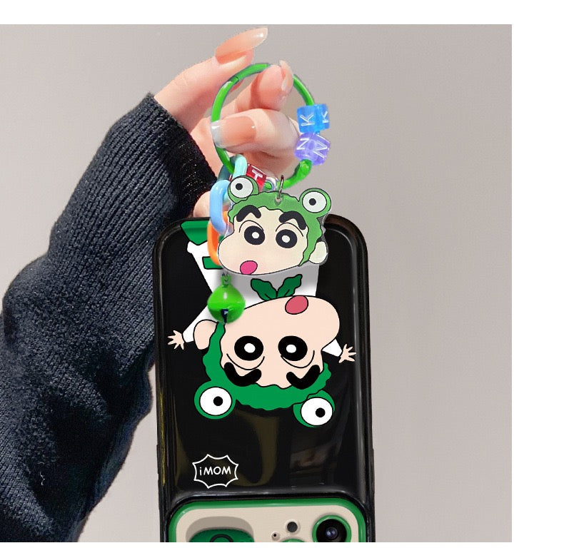 Frog Shin-chan flip phone case with mirror and stand