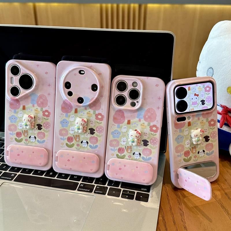 Kitty cat plush mirror stand phone case