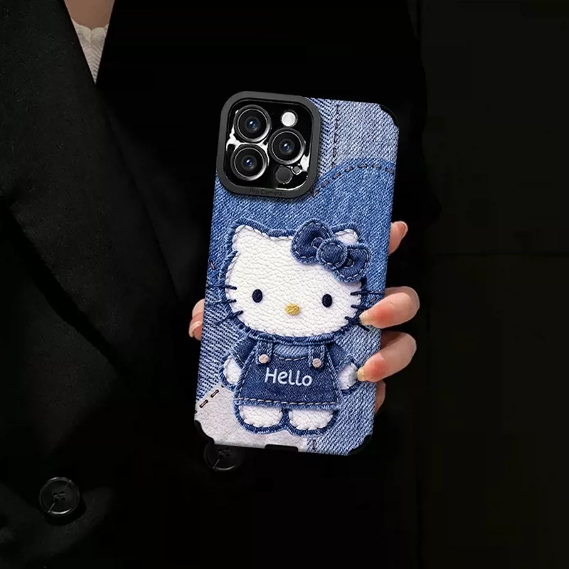 Blue Kitty phone case with mirror on jeans