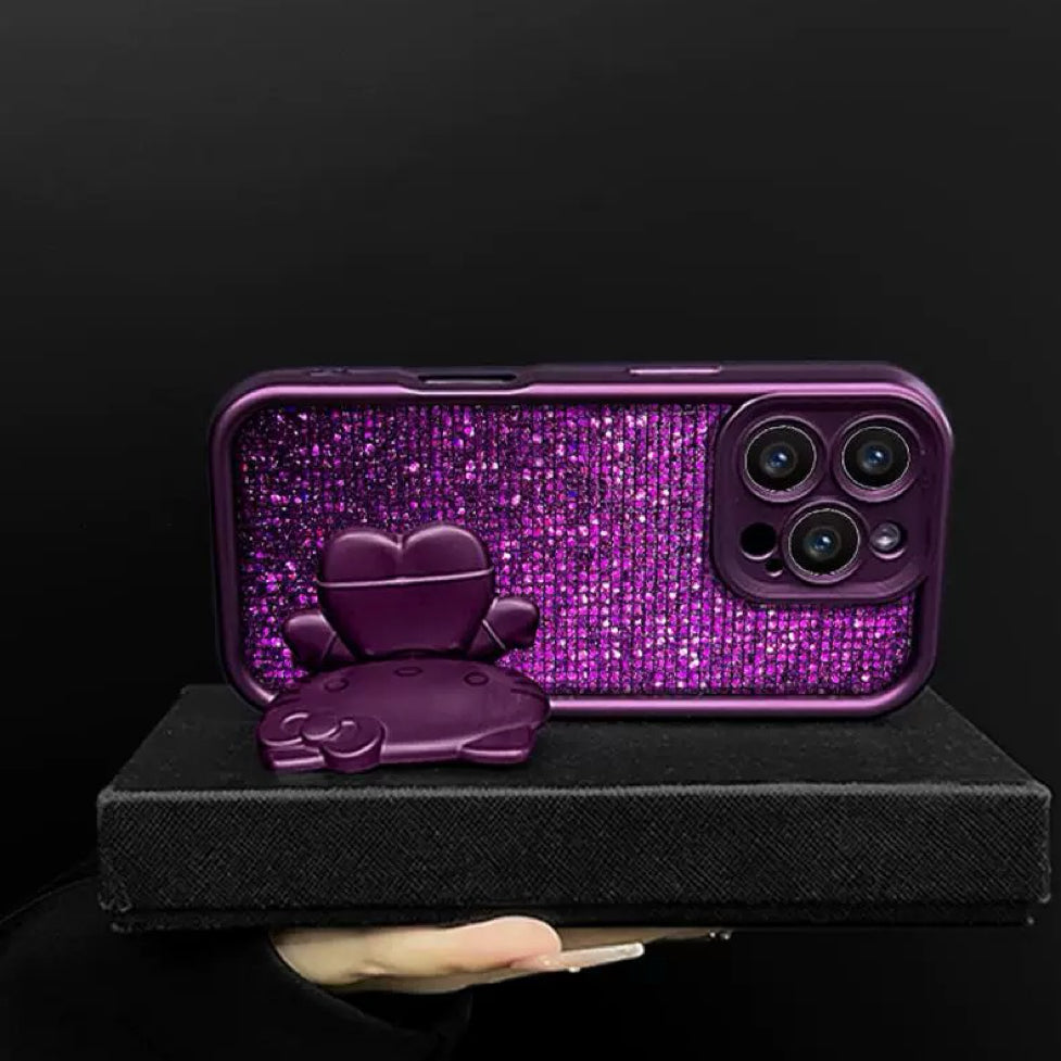 Purple rotating Kitty phone case with mirror and stand