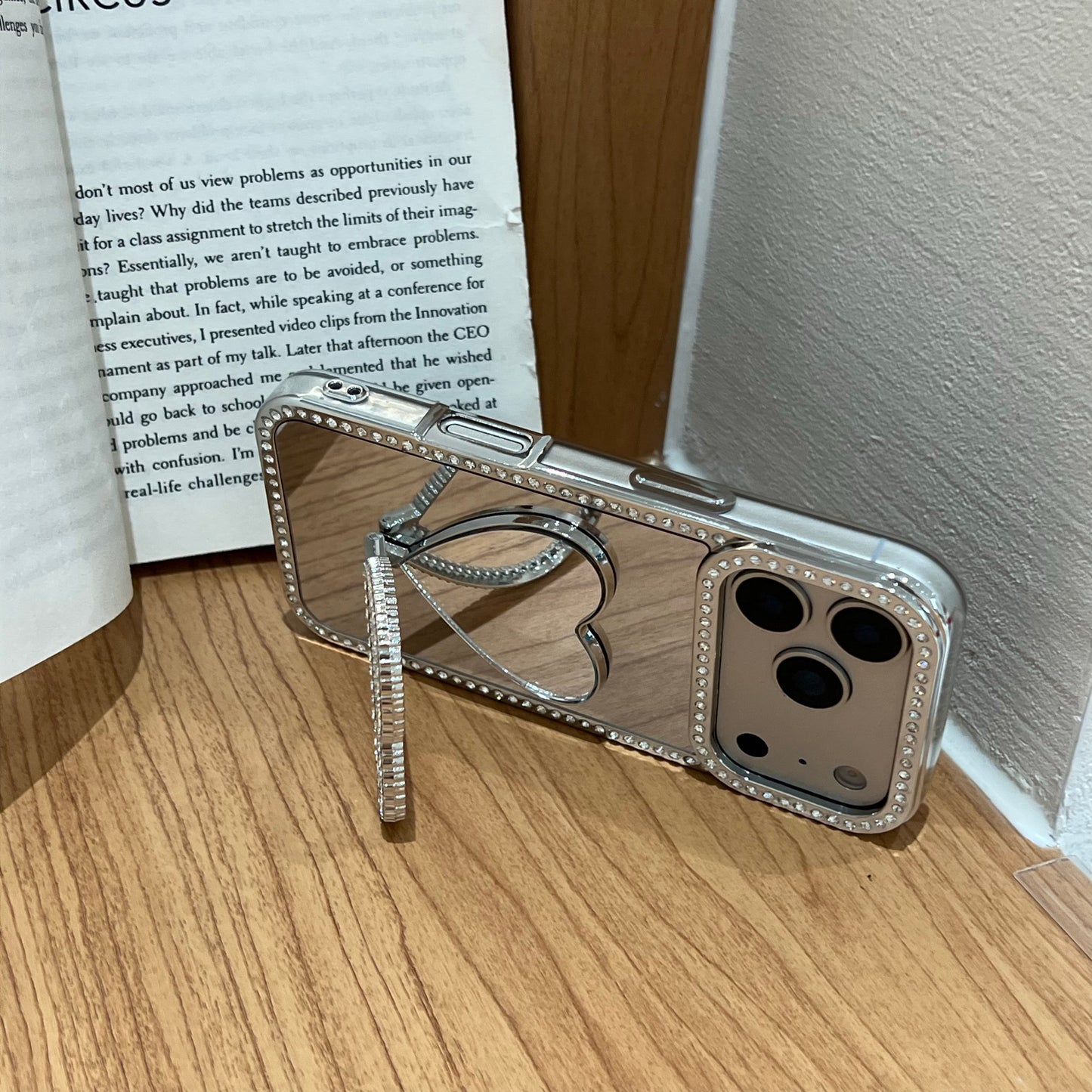 Heart-Shaped Mirror Stand Phone Case