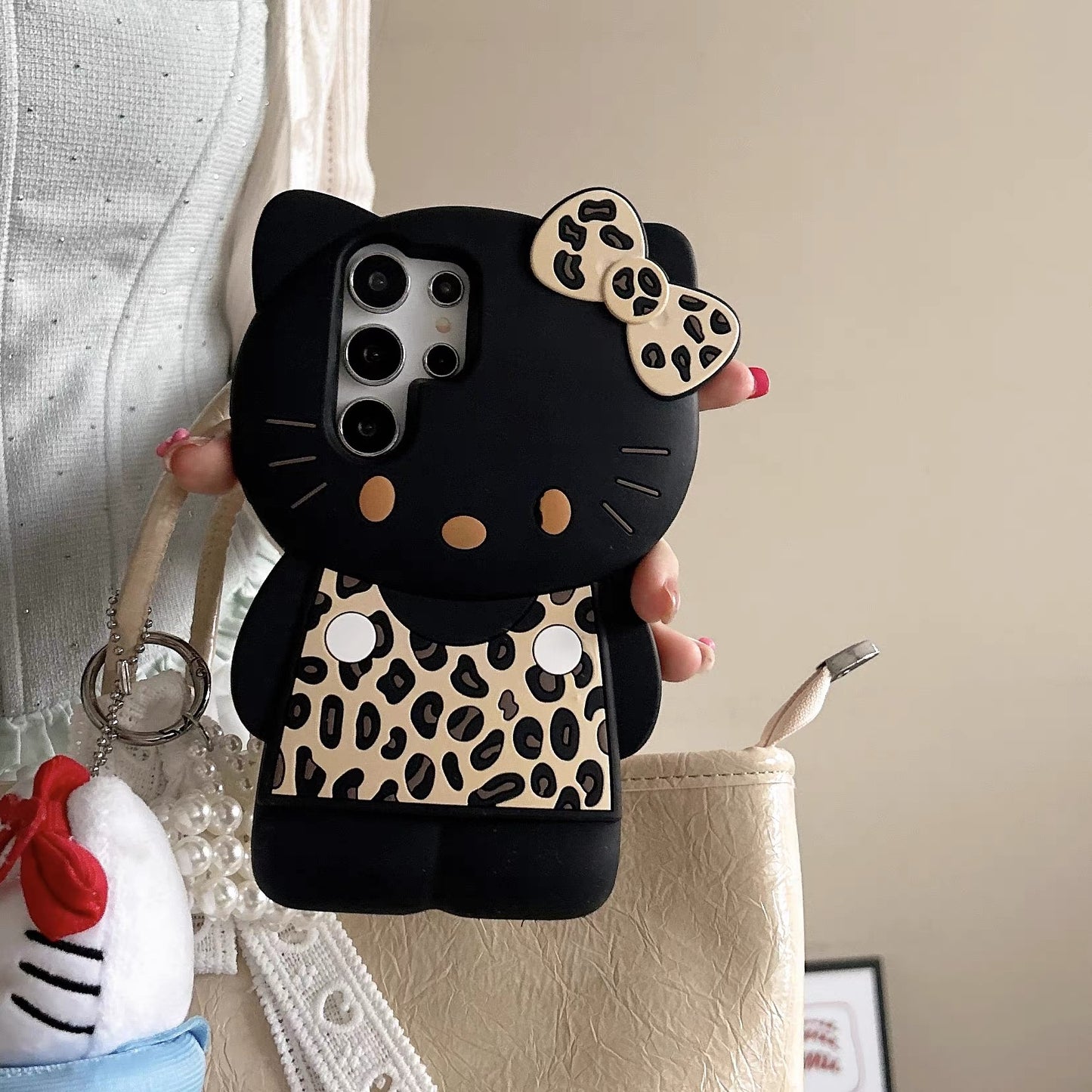 Coque de téléphone Samsung à motif léopard et nœud papillon chat