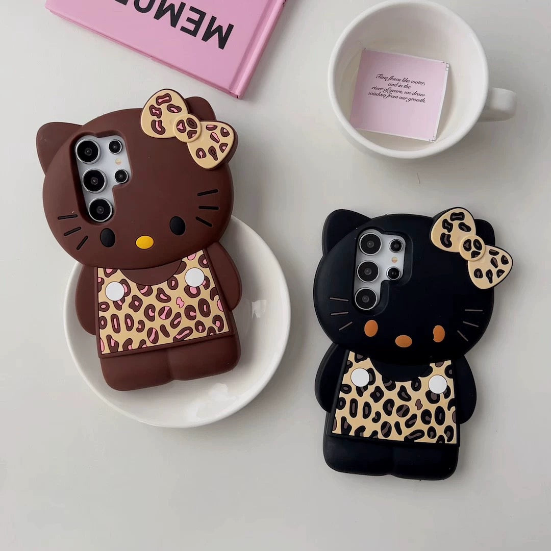 Coque de téléphone Samsung à motif léopard et nœud papillon chat
