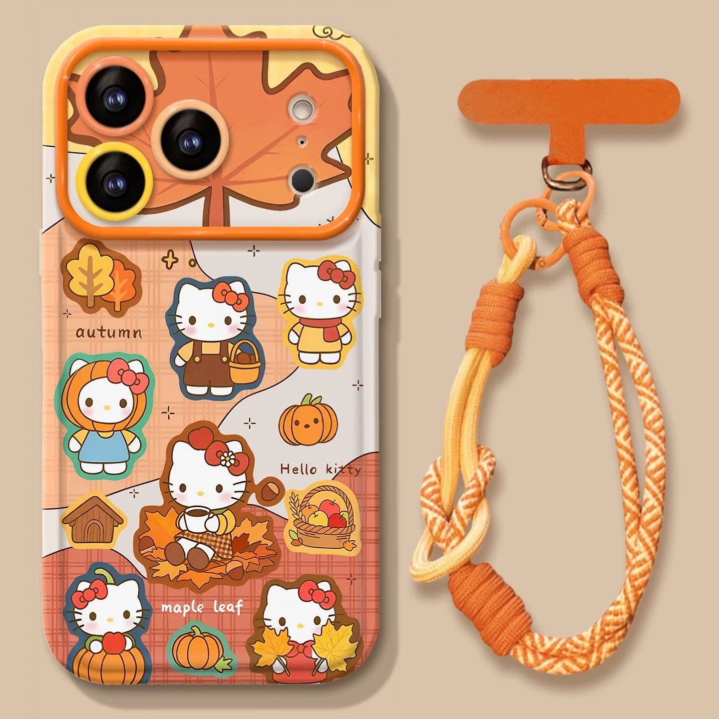 Orange full-screen Kitty flip mirror phone case