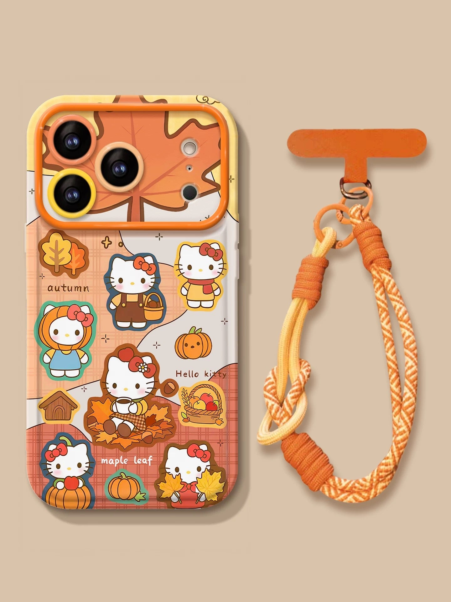 Orange full-screen Kitty flip mirror phone case
