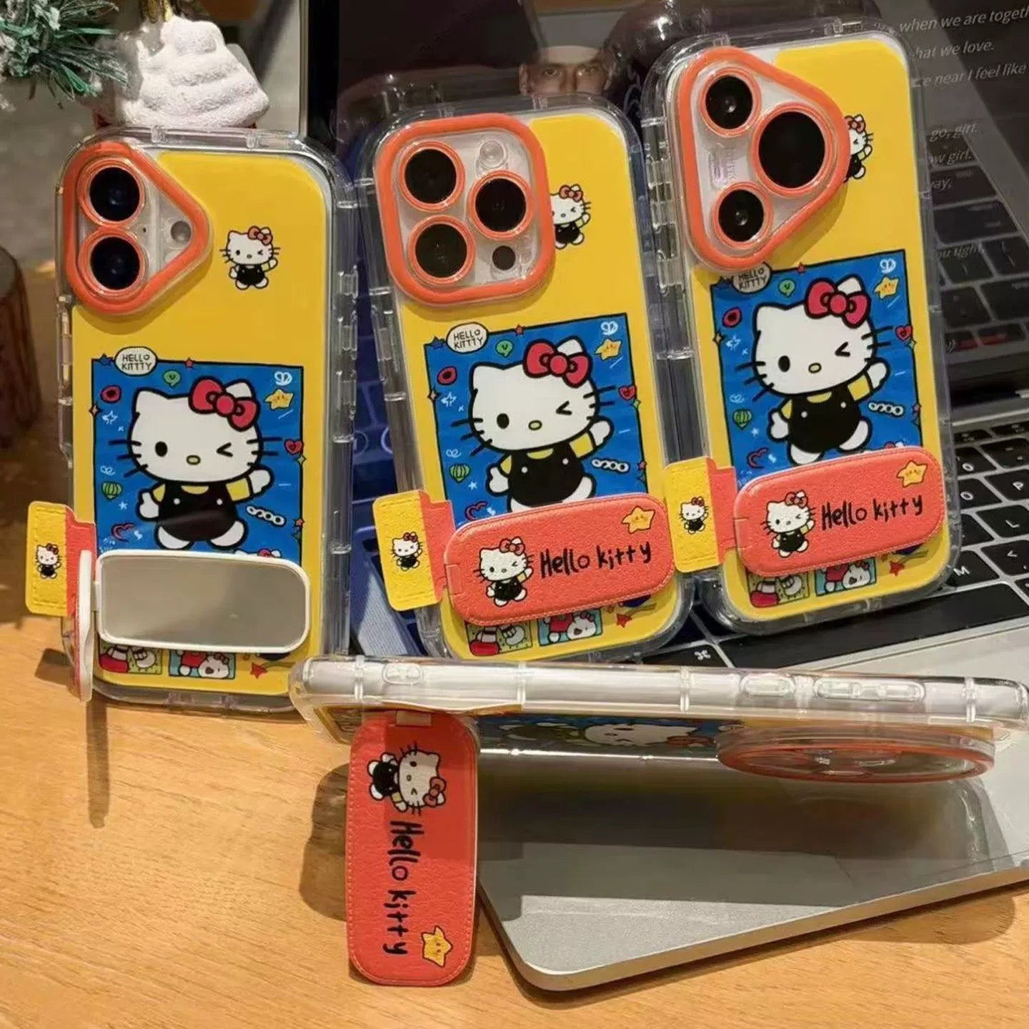 Blue frame waving Kitty cat stand phone case