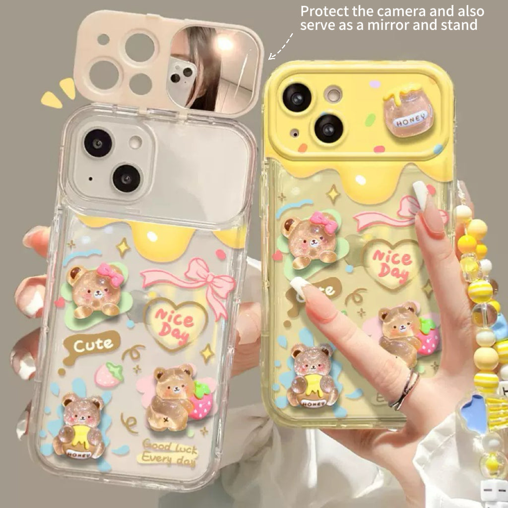 Yellow Bear Flip Phone Case with Mirror and Stand