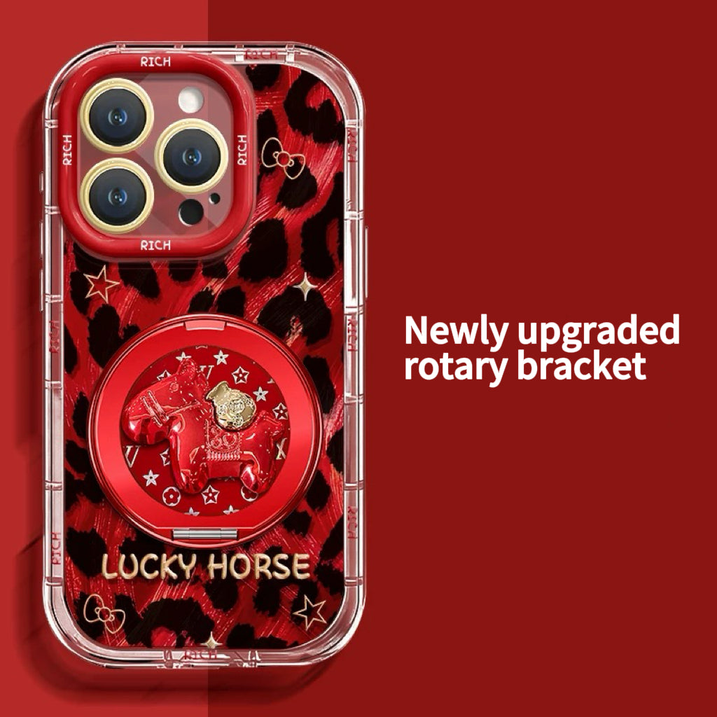 Red leopard print rotating decompression stand phone case