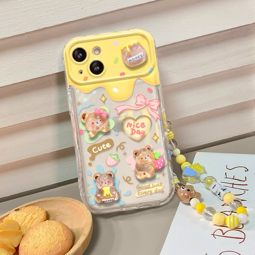 Yellow Bear Flip Phone Case with Mirror and Stand