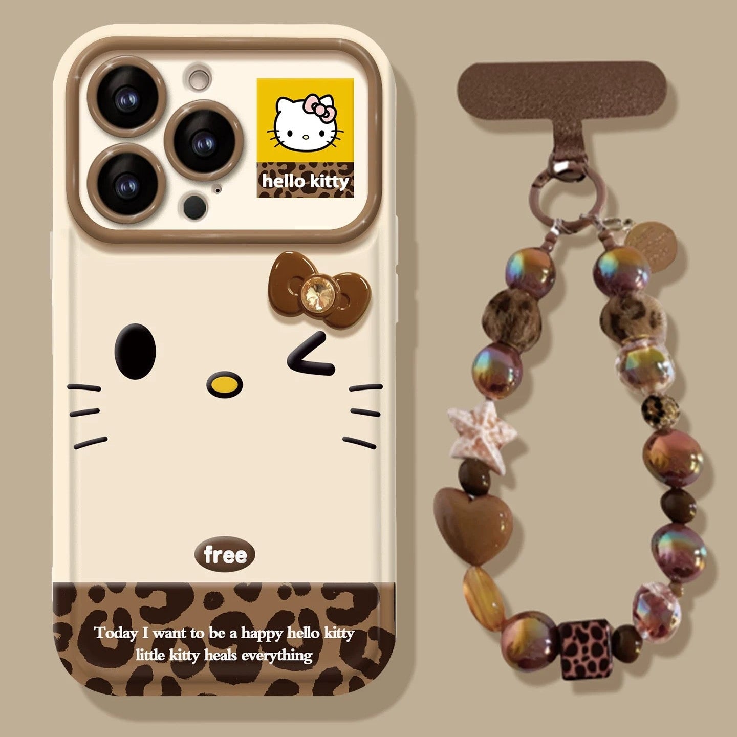Leopard print Kitty 3D bow flip mirror phone case