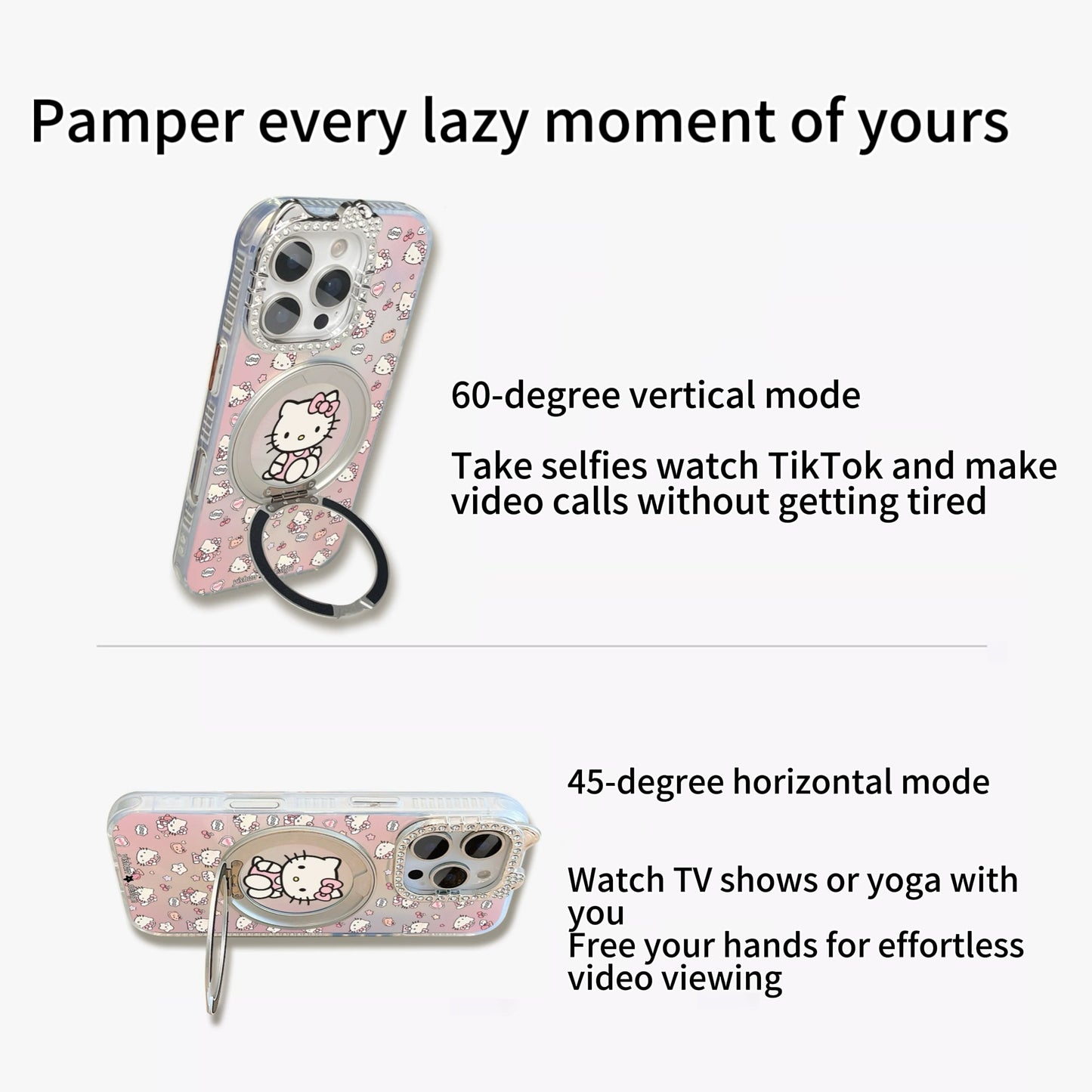 Pink Magnetic Rotating Stand Kitty Phone Case