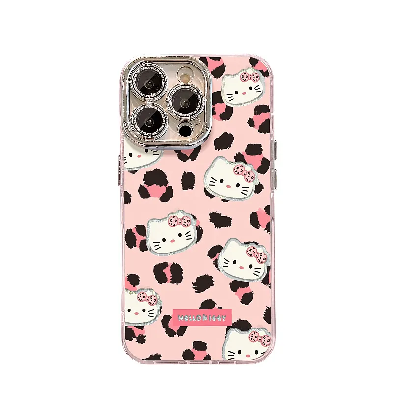Leopard print Hello Kitty plush phone case
