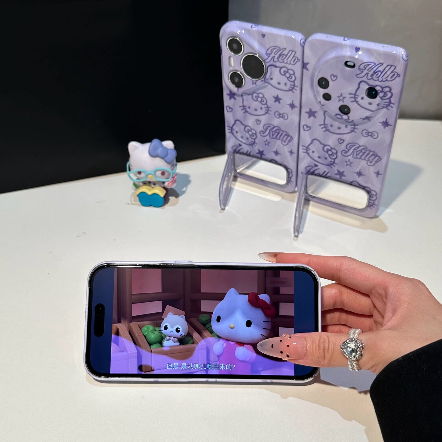 Purple Kitty Cat Mirror Stand Phone Case