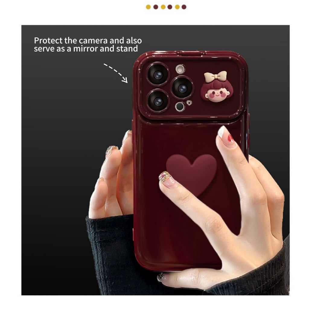 Heart-shaped and girl-themed flip mirror phone case