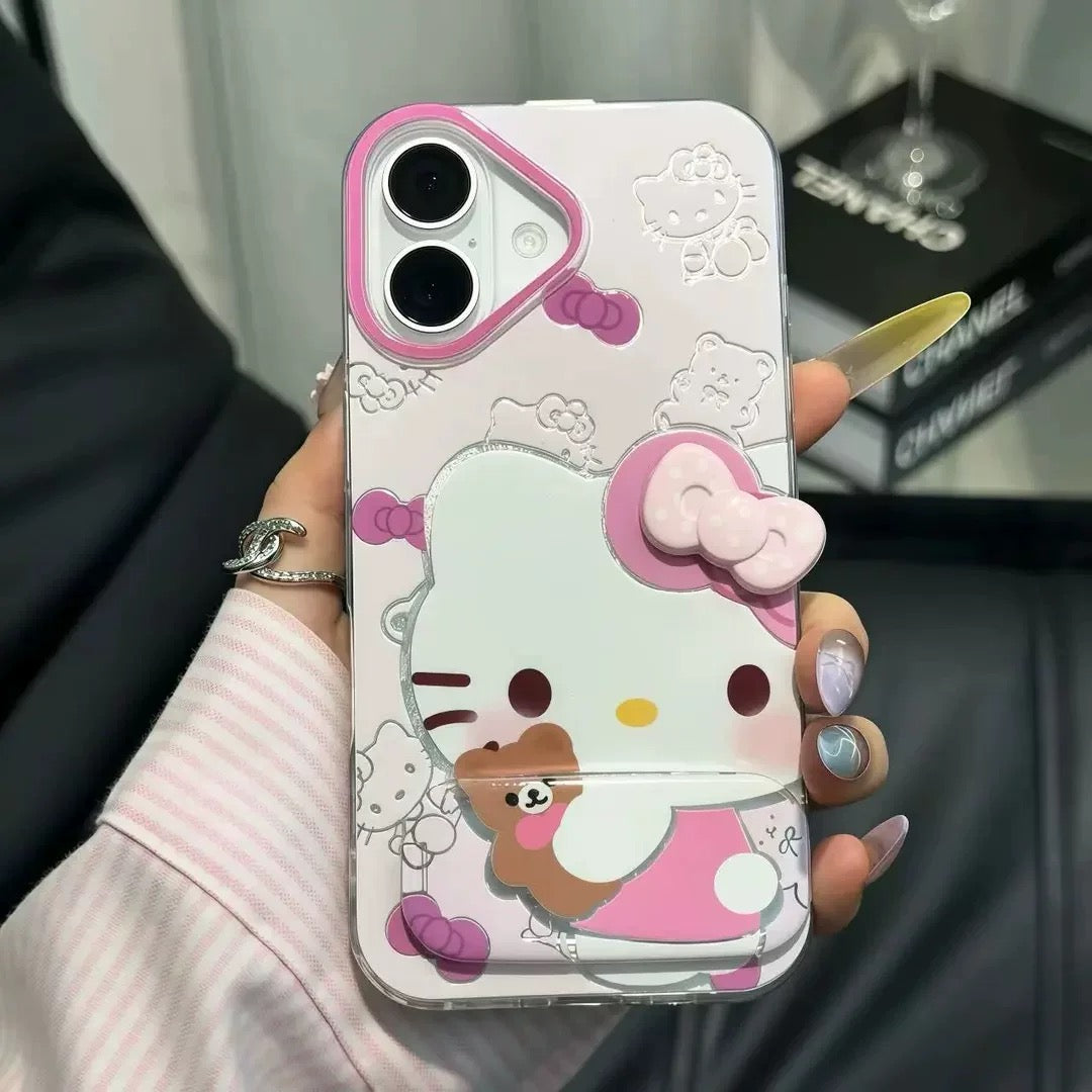 Kitty phone case with bow and mirror