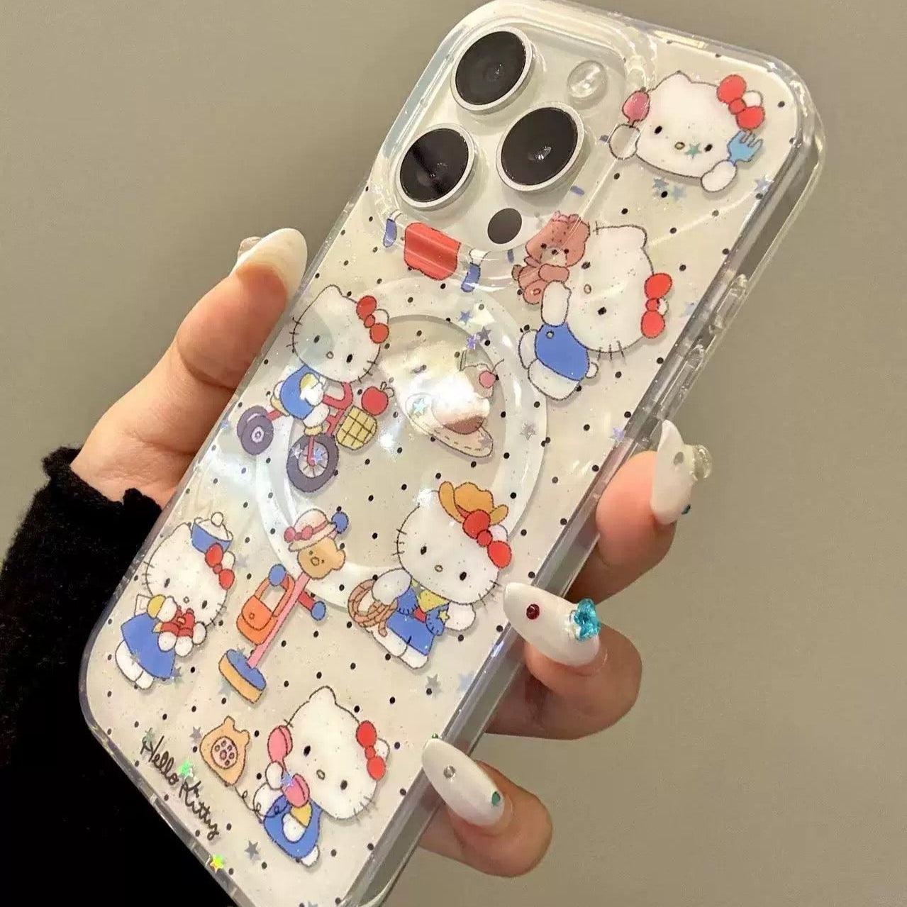 Cartoon Bear Clock Cute Kitty Cat Magnetic Holder Phone Case
