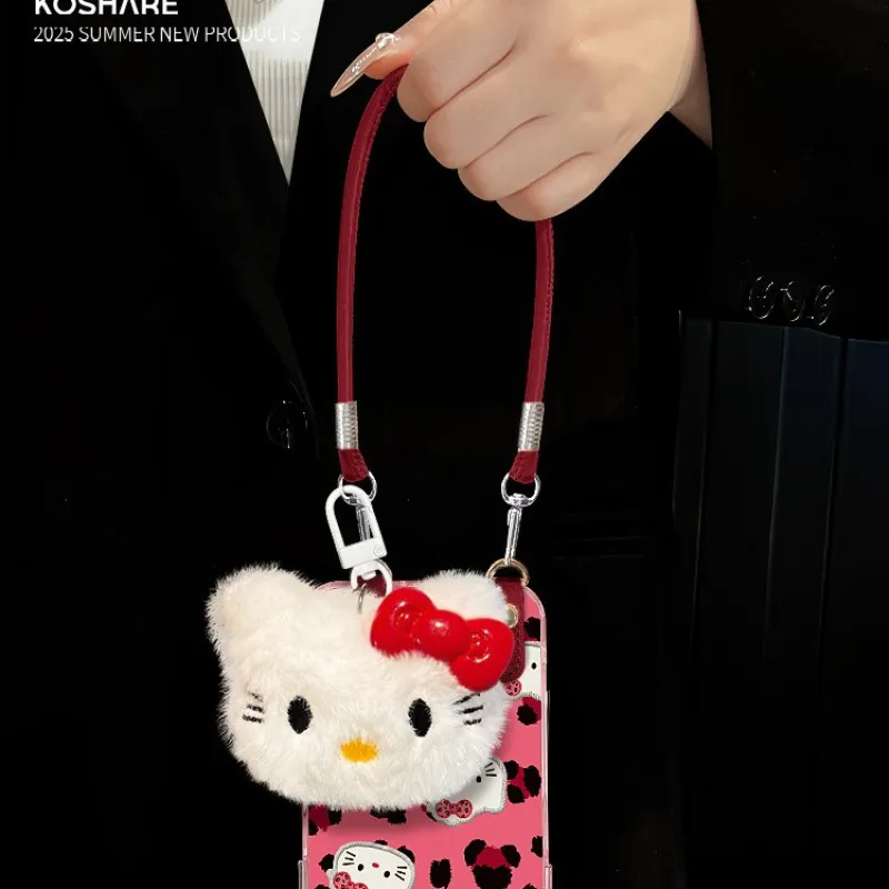 Leopard print Hello Kitty plush phone case