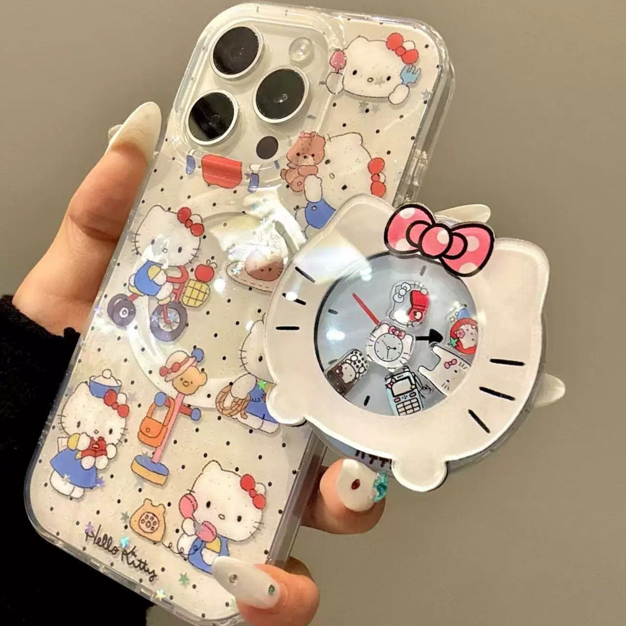 Cartoon Bear Clock Cute Kitty Cat Magnetic Holder Phone Case