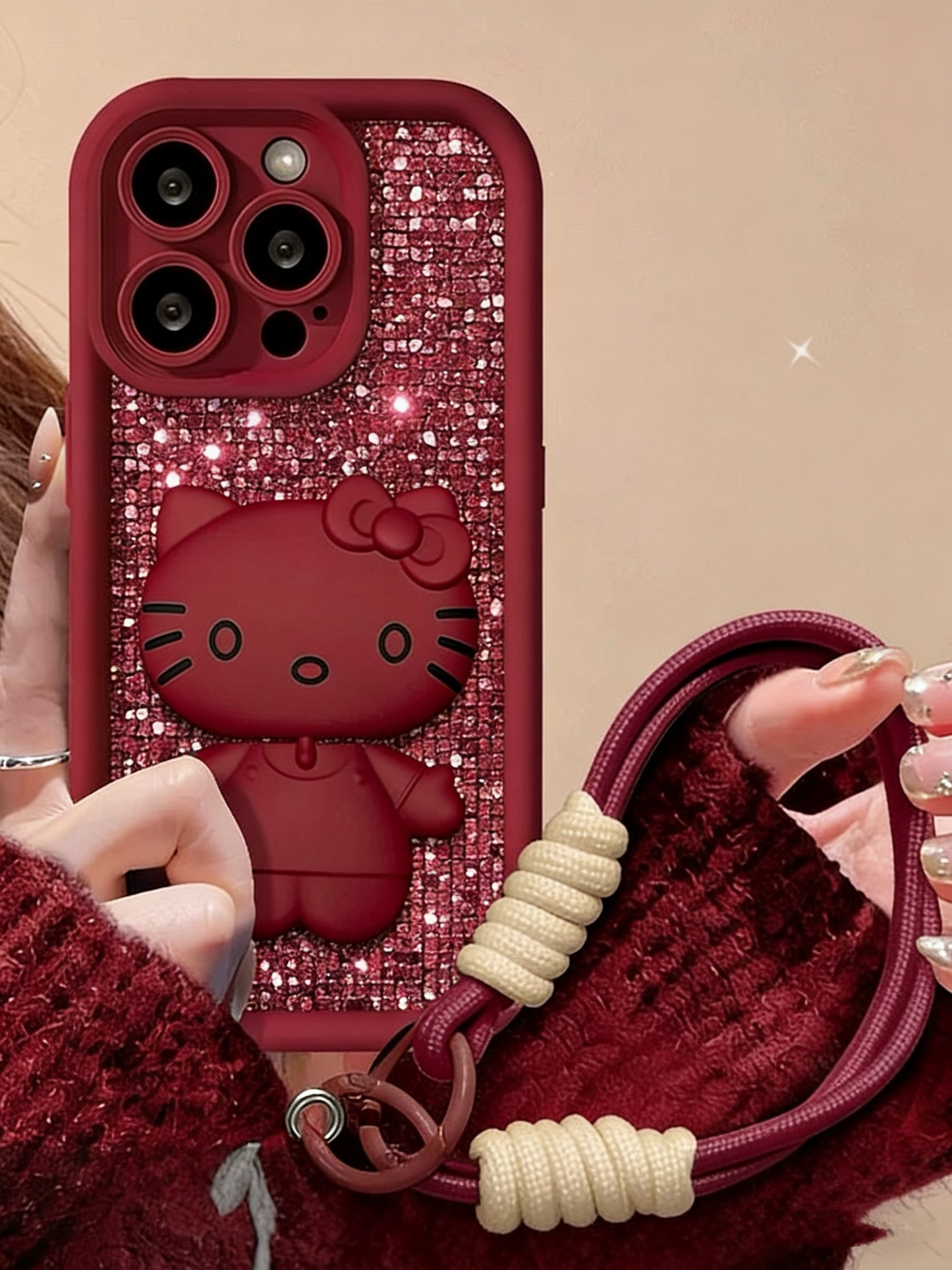 Rotating Kitty phone case with mirror and stand